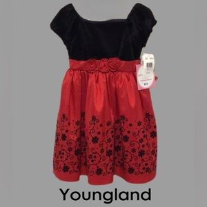 NWT Youngland Flocked Holiday Dress, Red & Black Velveteen, Flocked, Size‎ 4